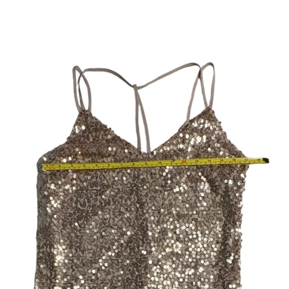 Rose Gold Sequin V-Neck T-Back Mini Shift Dress Party Going Out Womens Small - Picture 5 of 7